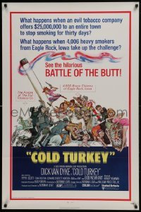 4z240 COLD TURKEY 1sh 1971 Dick Van Dyke & entire town quits smoking cigarettes, art by Kossin!