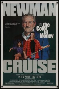 4z241 COLOR OF MONEY 1sh 1986 Robert Tanenbaum art of Paul Newman & Tom Cruise playing pool!