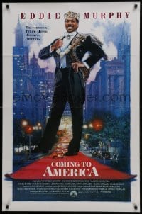 4z244 COMING TO AMERICA int'l 1sh 1988 great artwork of African Prince Eddie Murphy by Dellorco!