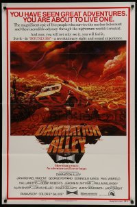 4z261 DAMNATION ALLEY 1sh 1977 Jan-Michael Vincent, artwork of cool vehicle by Paul Lehr!