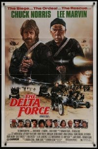 4z280 DELTA FORCE 1sh 1986 cool art of Chuck Norris & Lee Marvin firing guns by S. Watts!