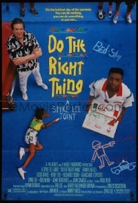 4z298 DO THE RIGHT THING DS 1sh 1989 Spike Lee, Danny Aiello, girl scribbling with sidewalk chalk!