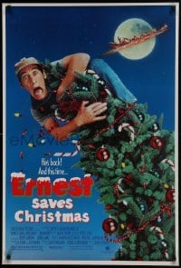 4z325 ERNEST SAVES CHRISTMAS 1sh 1988 great image of Jim Varney falling off Christmas tree!
