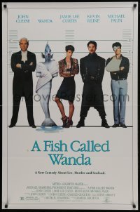 4z352 FISH CALLED WANDA 1sh 1988 John Cleese, Jamie Lee Curtis, Kline & Palin in police line up!
