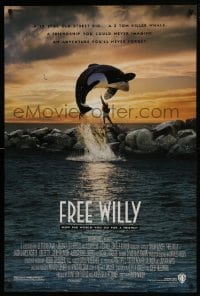 4z363 FREE WILLY DS 27x4 1sh 1993 Jason James Richter, Michael Madsen, great orca whale image!