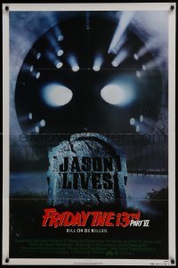 4z369 FRIDAY THE 13th PART VI 1sh 1986 Jason Lives, cool image of hockey mask & tombstone!
