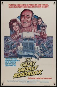 4z398 GREAT SMOKEY ROADBLOCK 1sh 1976 Last of the Cowboys, truckin' Henry Fonda, art by Millsap!