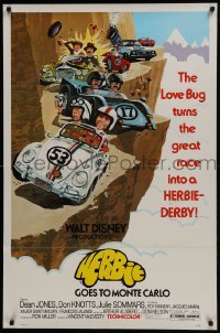 4z424 HERBIE GOES TO MONTE CARLO 1sh 1977 Disney, wacky art of Volkswagen Beetle car racing!