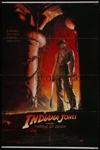 4z468 INDIANA JONES & THE TEMPLE OF DOOM 1sh 1984 of Harrison Ford by Bruce Wolfe, white borders!