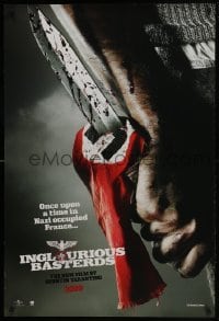 4z470 INGLOURIOUS BASTERDS teaser 1sh 2009 Quentin Tarantino, bloody knife through Nazi flag!