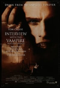 4z473 INTERVIEW WITH THE VAMPIRE advance DS 1sh 1994 close up of fanged Tom Cruise, Brad Pitt!