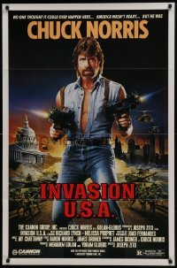 4z475 INVASION U.S.A. 1sh 1985 great artwork of Chuck Norris with machine guns by Watts!