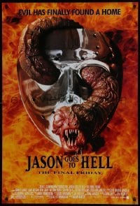 4z486 JASON GOES TO HELL DS 1sh 1993 Friday the 13th, creepy worm w/teeth in mask image!