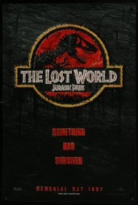 4z507 JURASSIC PARK 2 teaser DS 1sh 1997 Spielberg, classic logo with T-Rex over red background!