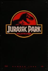 4z506 JURASSIC PARK teaser 1sh 1993 Steven Spielberg, classic logo with T-Rex over red background