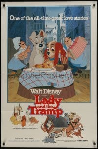 4z530 LADY & THE TRAMP 1sh R1980 Walt Disney romantic canine dog classic cartoon!