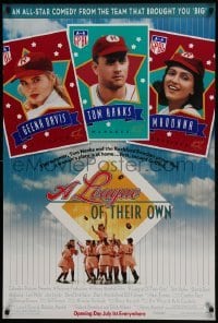 4z537 LEAGUE OF THEIR OWN advance DS 1sh 1992 Tom Hanks, Madonna, Geena Davis, women's baseball!