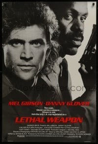 4z546 LETHAL WEAPON advance 1sh 1987 great close image of cop partners Mel Gibson & Danny Glover!