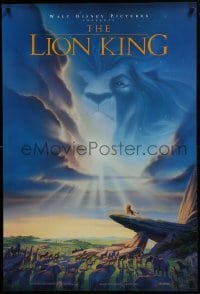 4z551 LION KING DS 1sh 1994 Disney Africa, John Alvin art of Simba on Pride Rock with Mufasa in sky
