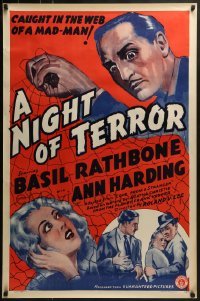4z571 LOVE FROM A STRANGER 1sh R1942 Basil Rathbone, Agatha Christie, A Night of Terror!