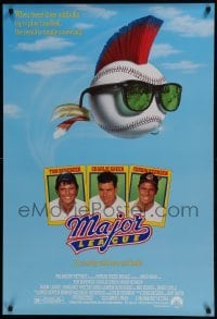 4z577 MAJOR LEAGUE 1sh 1989 Charlie Sheen, Tom Berenger, wacky art of baseball with mohawk!