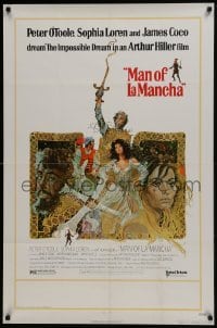 4z580 MAN OF LA MANCHA 1sh 1972 Peter O'Toole, Sophia Loren, cool Ted CoConis art!