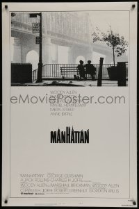 4z583 MANHATTAN style B 1sh R1980s Woody Allen & Diane Keaton in New York City by bridge!