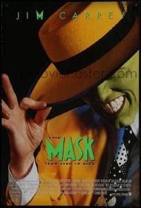 4z591 MASK style B DS 1sh 1994 great super close up of wacky Jim Carrey in full make-up!