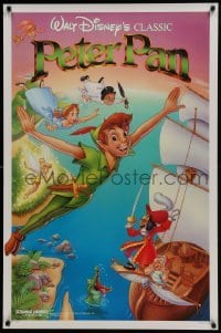 4z677 PETER PAN 1sh R1989 Walt Disney animated cartoon fantasy classic, great flying art!
