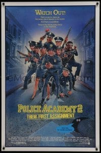 4z692 POLICE ACADEMY 2 1sh 1985 Steve Guttenberg, Bubba Smith, great Drew Struzan art of cast!
