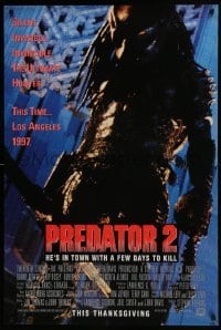 4z697 PREDATOR 2 advance DS 1sh 1990 great full-length image of alien hunter in L.A.!