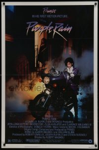 4z710 PURPLE RAIN 1sh 1984 great image of Prince riding motorcycle, in his first motion picture!