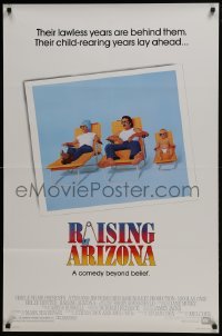4z719 RAISING ARIZONA 1sh 1987 Coen Brothers, best art of Nicolas Cage, Holly Hunter & baby!