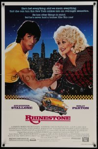 4z737 RHINESTONE 1sh 1984 Sylvester Stallone arm wrestles Dolly Parton, Alvin art of taxi cab!