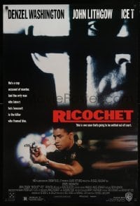 4z739 RICOCHET DS 1sh 1991 Denzel Washington, John Lithgow, Ice-T, a cop accused of murder!