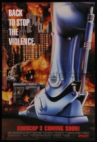 4z749 ROBOCOP 3 advance 1sh 1993 image of cyborg cop Robert Burke's foot, back to stop the violence!