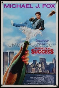 4z779 SECRET OF MY SUCCESS 1sh 1987 wacky image of Michael J. Fox & huge bottle of champagne!
