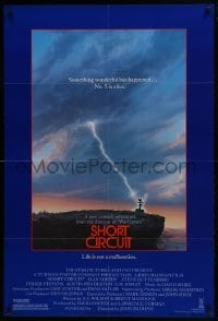 4z795 SHORT CIRCUIT 1sh 1986 cool artwork of Johnny Five being struck by lightning by John Alvin!