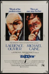 4z810 SLEUTH 1sh 1972 close-ups of Laurence Olivier & Michael Caine with magnifying glasses!