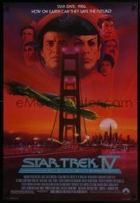4z839 STAR TREK IV 1sh 1986 art of Leonard Nimoy, Shatner & Klingon Bird-of-Prey by Bob Peak!