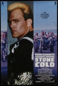 4z853 STONE COLD DS 1sh 1991 Craig R. Baxley, Brian Bosworth, Lance Henriksen, motorcycle gang!