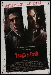 4z875 TANGO & CASH 1sh 1989 close-ups of Kurt Russell & Sylvester Stallone w/guns!