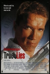 4z922 TRUE LIES style B DS 1sh 1994 James Cameron, cool close-up of Arnold Schwarzenegger!