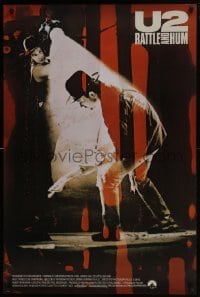 4z930 U2 RATTLE & HUM 1sh 1988 great image of rockers Bono & The Edge performing on stage!