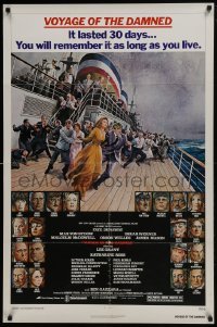 4z951 VOYAGE OF THE DAMNED 1sh 1976 Faye Dunaway, Max Von Sydow, Richard Amsel art of cast!
