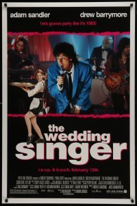 4z960 WEDDING SINGER advance DS 1sh 1998 Adam Sandler performing, sexy Drew Barrymore!