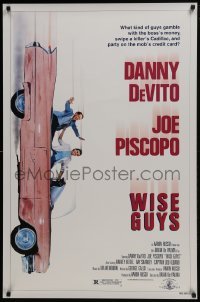 4z977 WISE GUYS 1sh 1986 wacky image of Danny DeVito & Joe Piscopo in pink Cadillac!
