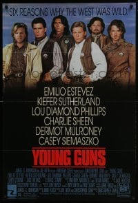 4z995 YOUNG GUNS 1sh 1988 Emilio Estevez, Charlie Sheen, Kiefer Sutherland, Lou Diamond Phillips!