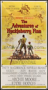 5a475 ADVENTURES OF HUCKLEBERRY FINN 3sh 1960 Mark Twain, Michael Curtiz, art of Huck & Jim on raft