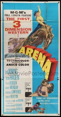5a482 ARENA 3D 3sh 1953 Gig Young, Jean Hagen, Polly Bergen, cool art from first 3-D western!